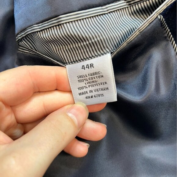 J. Ferrar Mens Velvet Coat Blazer Jacket Size 44R Navy Slim Fit Double Button - Picture 4 of 12